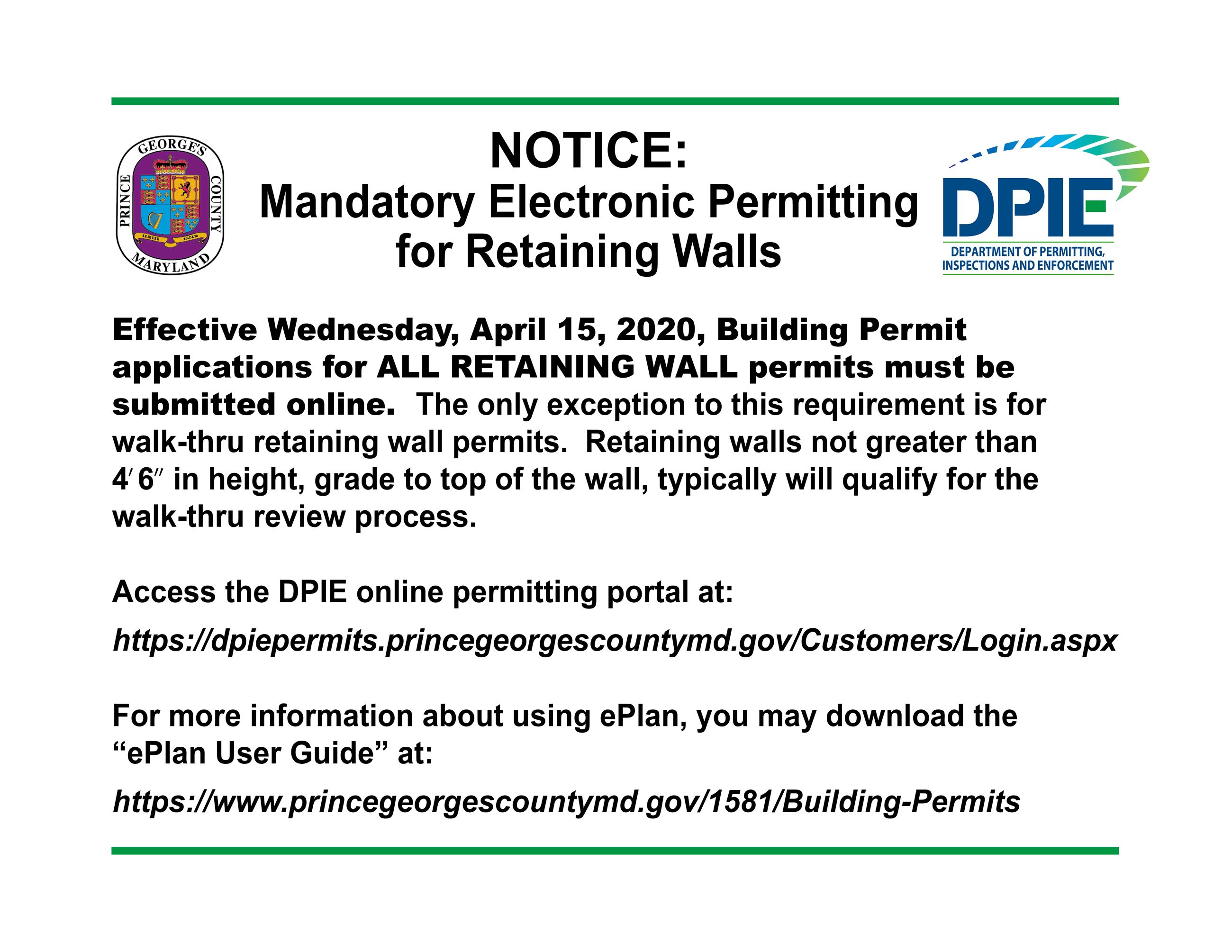 Mandatory Retaining Wall Notice for online permit applications