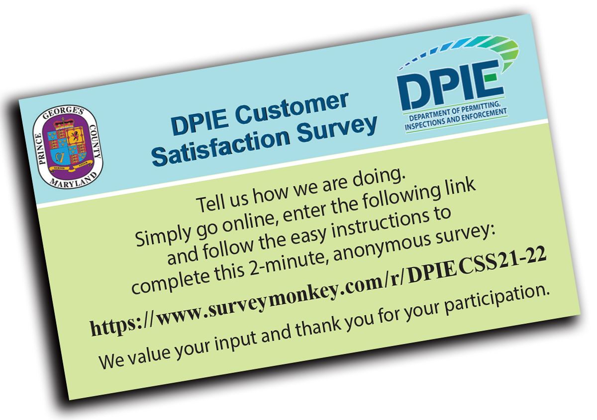 DPIE Customer Satisfaction Survey Instructions Card