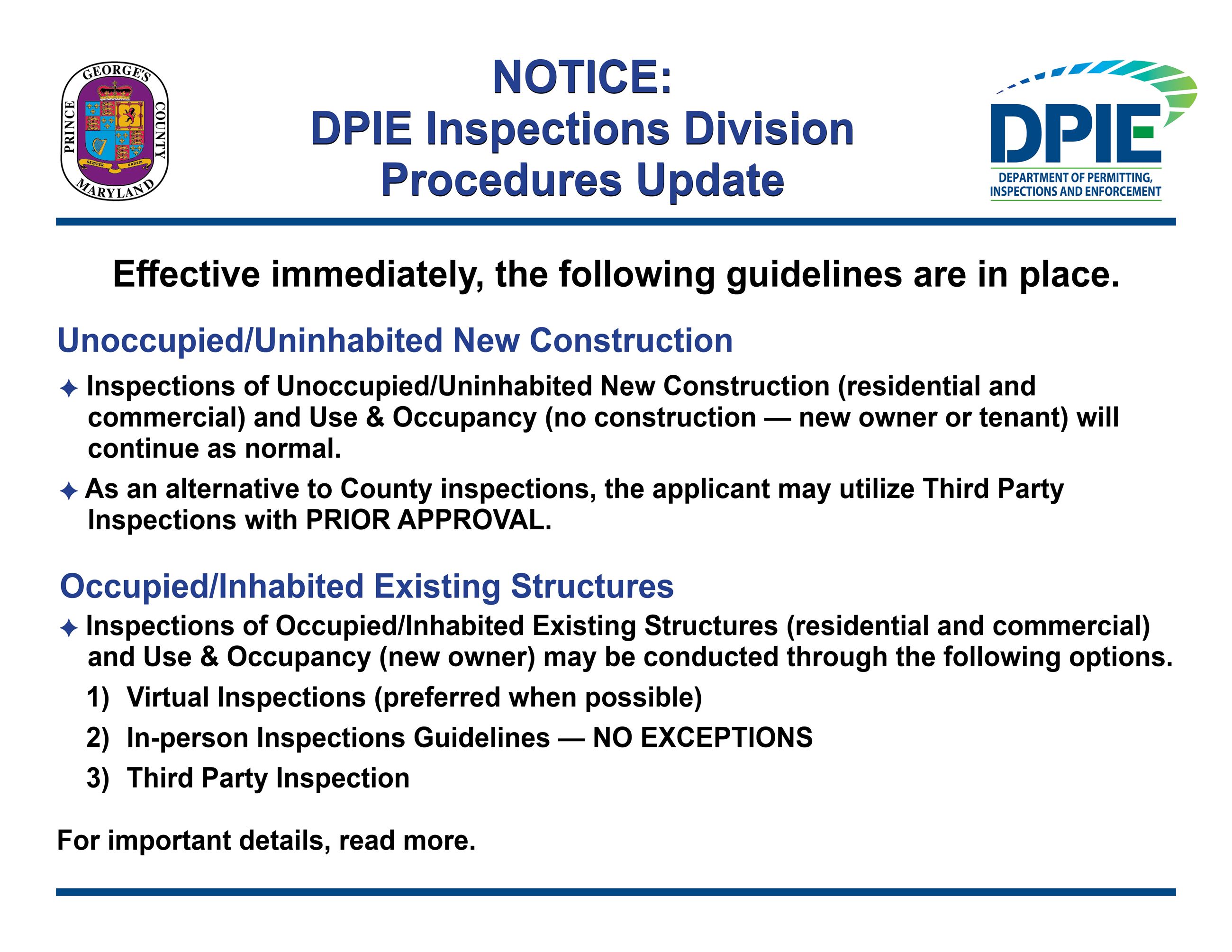 Inspections Division Procedures Update