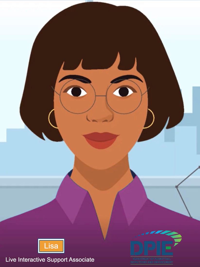 L.I.S.A - Live Interactive Support Associate, drawing of lady in purple shirt and glasses