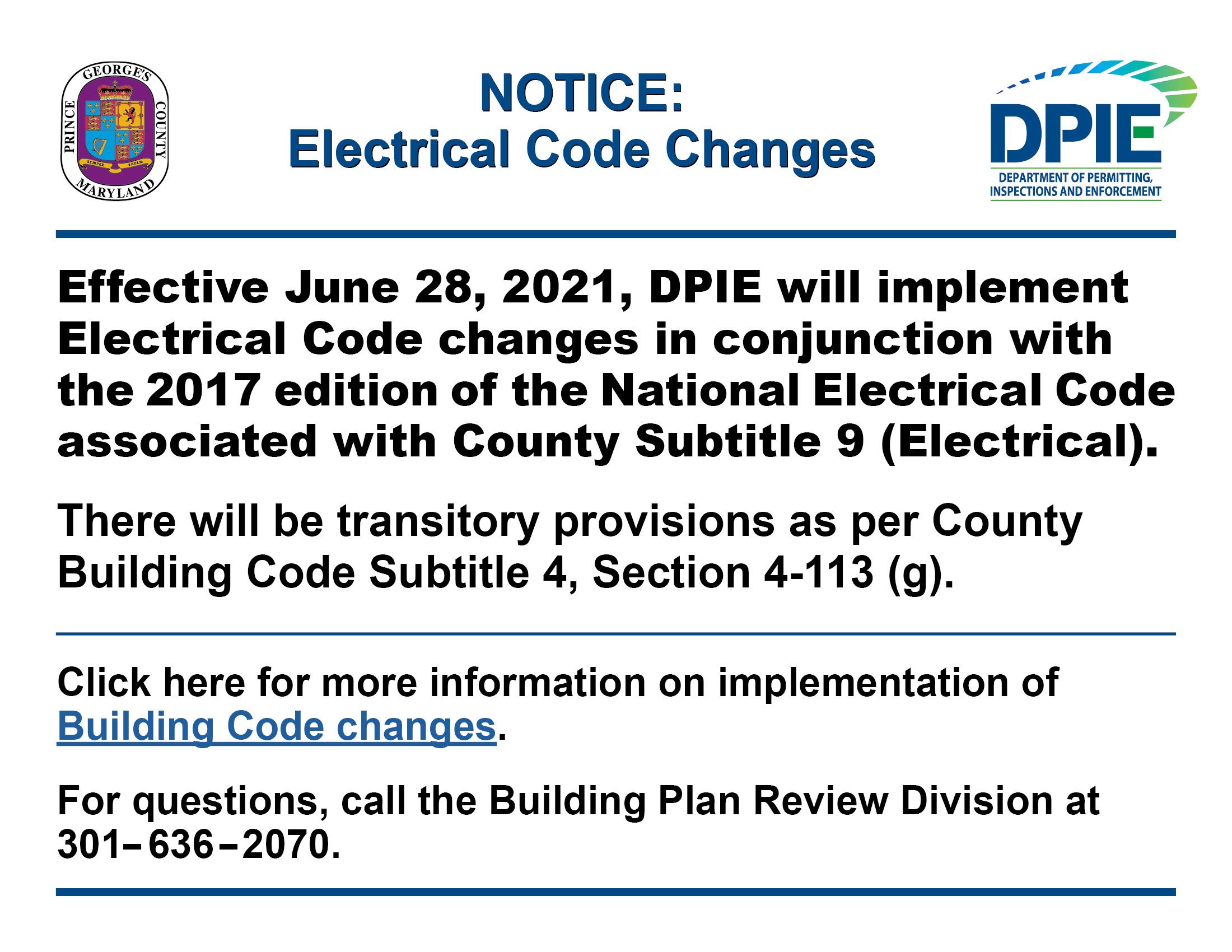 Notice - Electrical Code Changes  June 2021