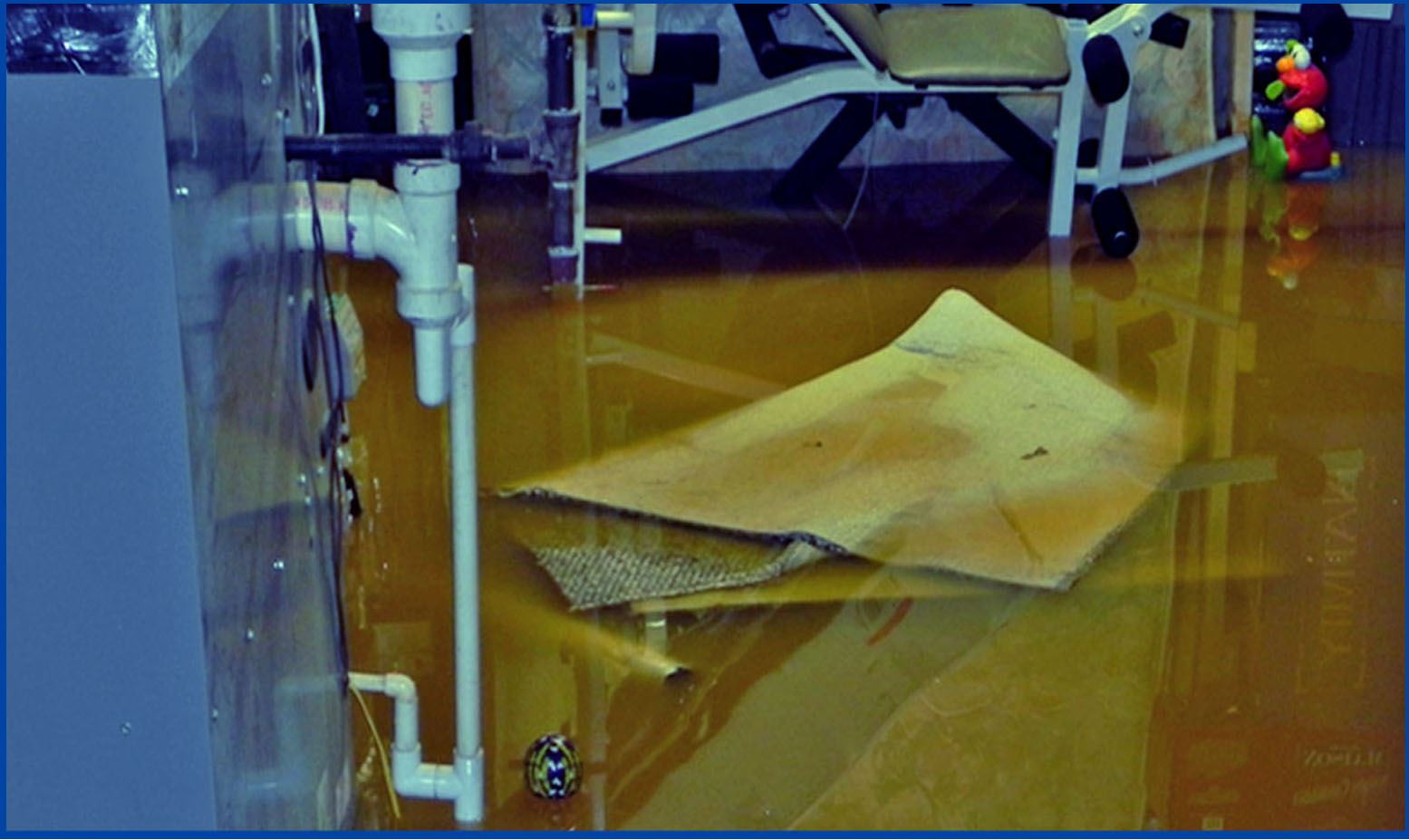 Drainage problems can cause indoor flooding. pic of flooded basement