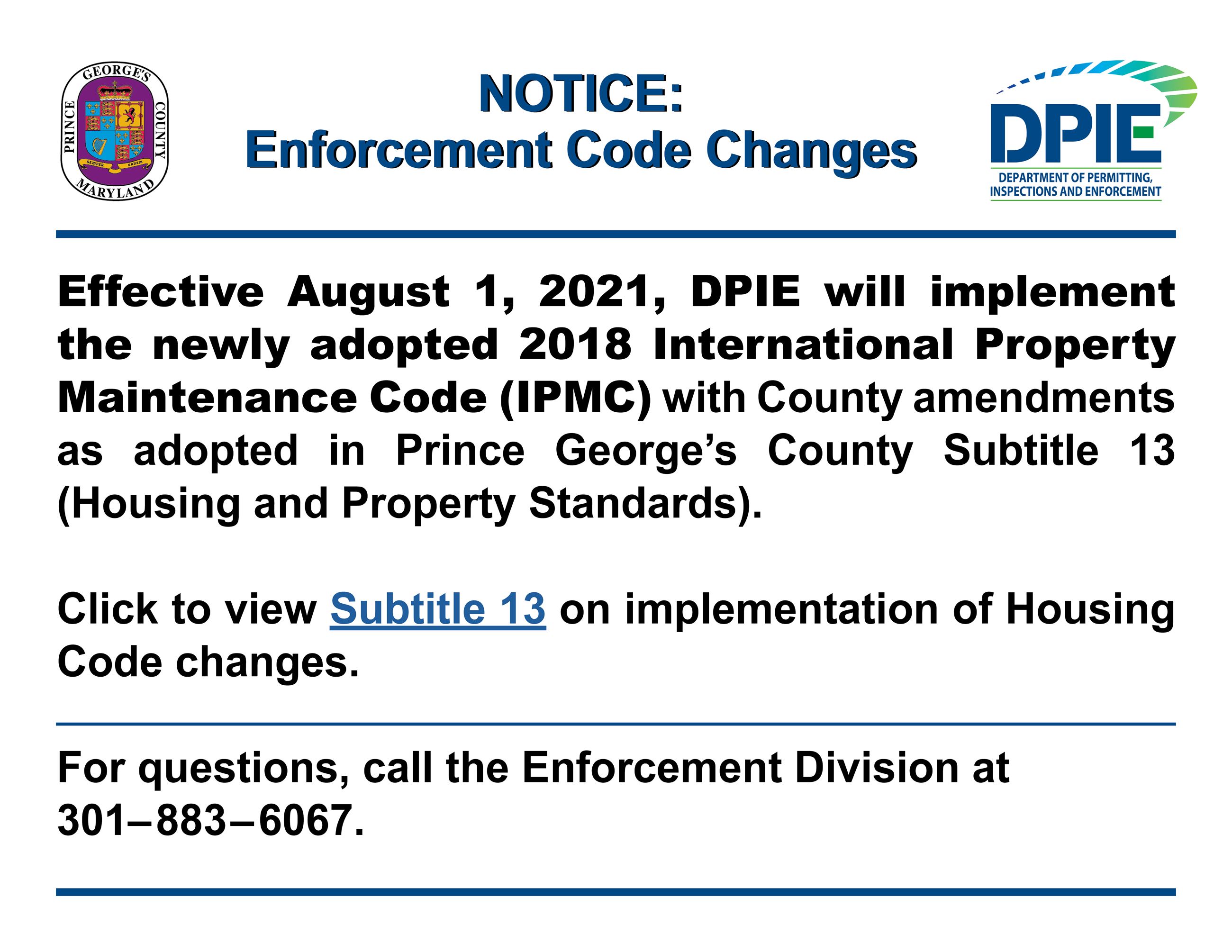 Enforcement Code Changes Notice