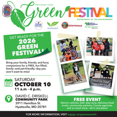 Flyer depicts images from previous Green Festival events and provides event details for the 2026 event