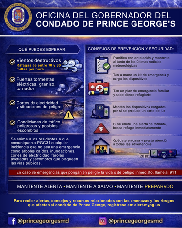 PGC Severe Weather Alert - March 16 2026 - Office of the County Executive Spanish