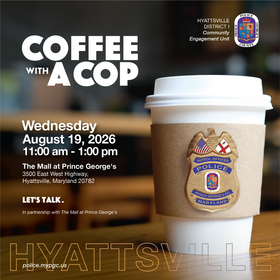 Coffee Cup with Police Badge Inviting Community to Coffee Club Event