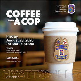 Coffee Cup with Police Badge Inviting Community to Coffee Club Event