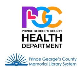 PGC Health Department logo over Prince George's Memorial Library System logo