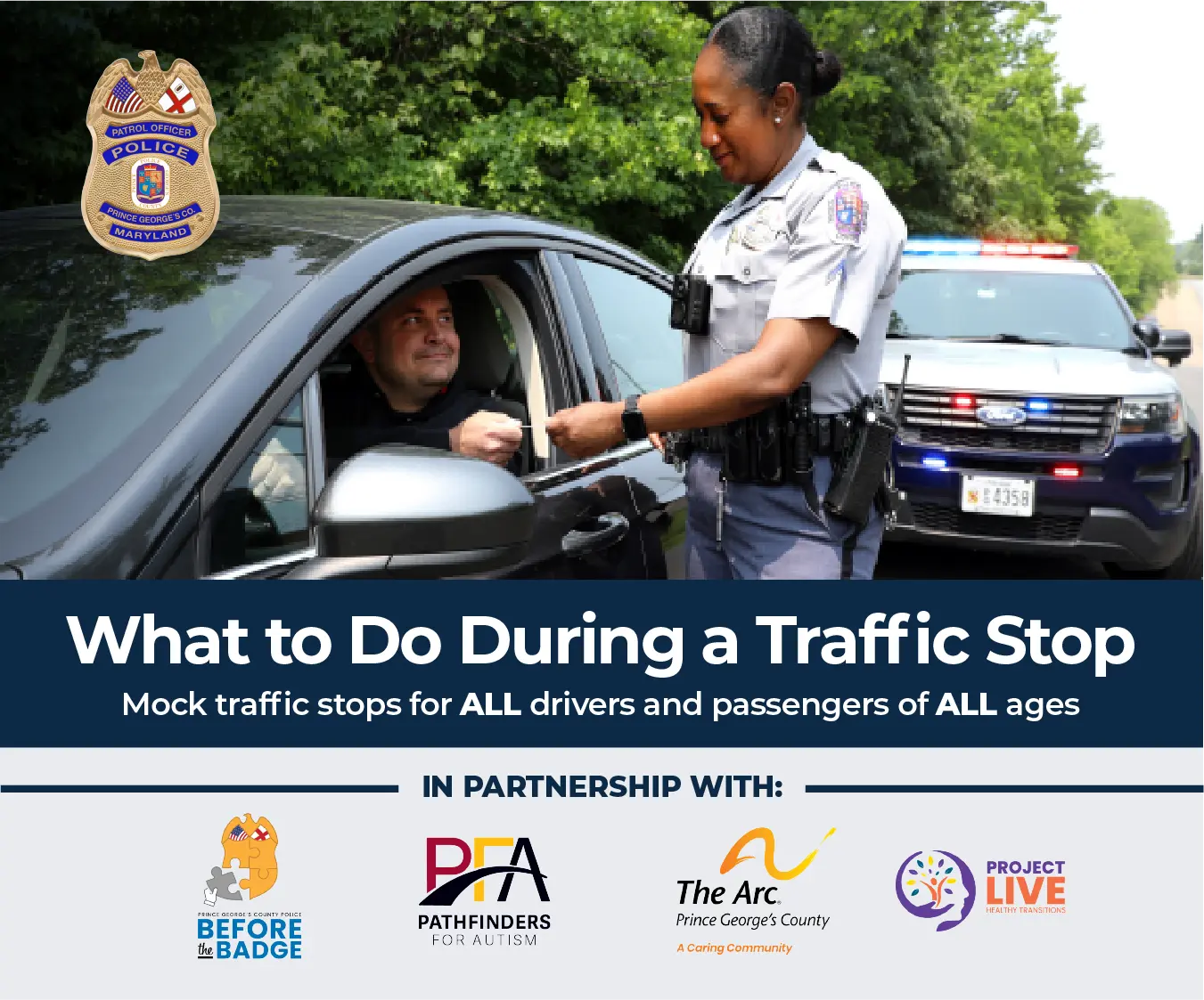 Police officer at a car for a traffic stop.