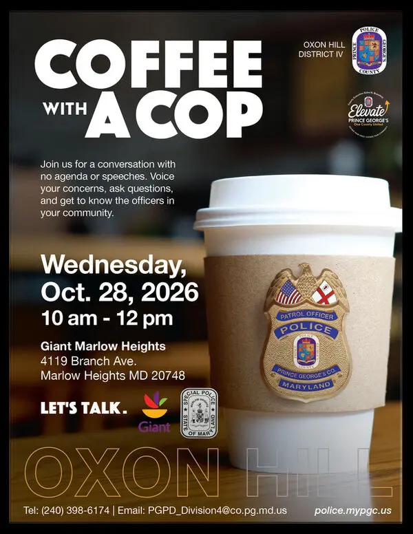 Coffee Cup with Police Badge Inviting Community to Coffee Club Event