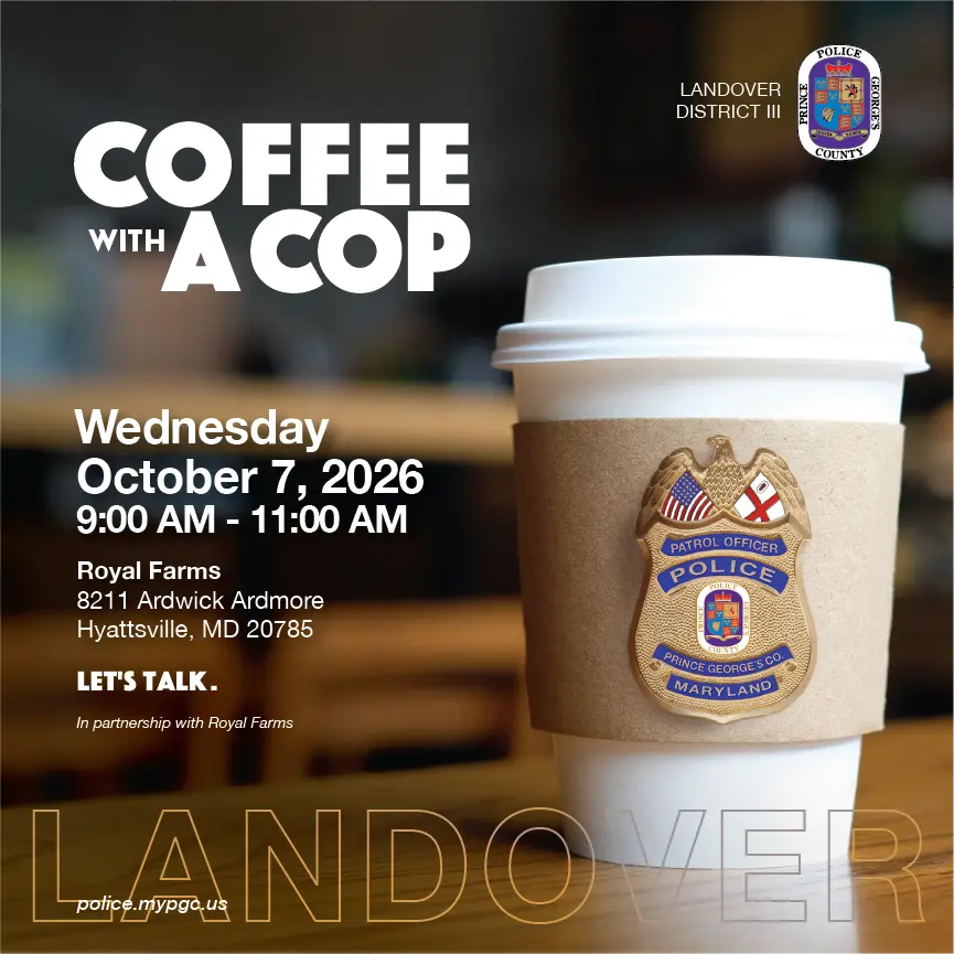 Coffee Cup with Police Badge Inviting Community to Coffee Club Event