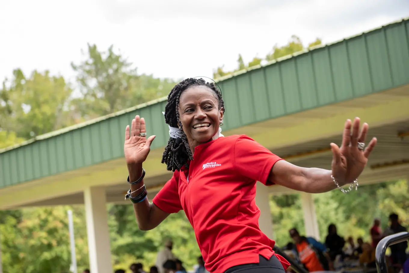 Fitness instructor at the Senior Picnic and Fitness Day