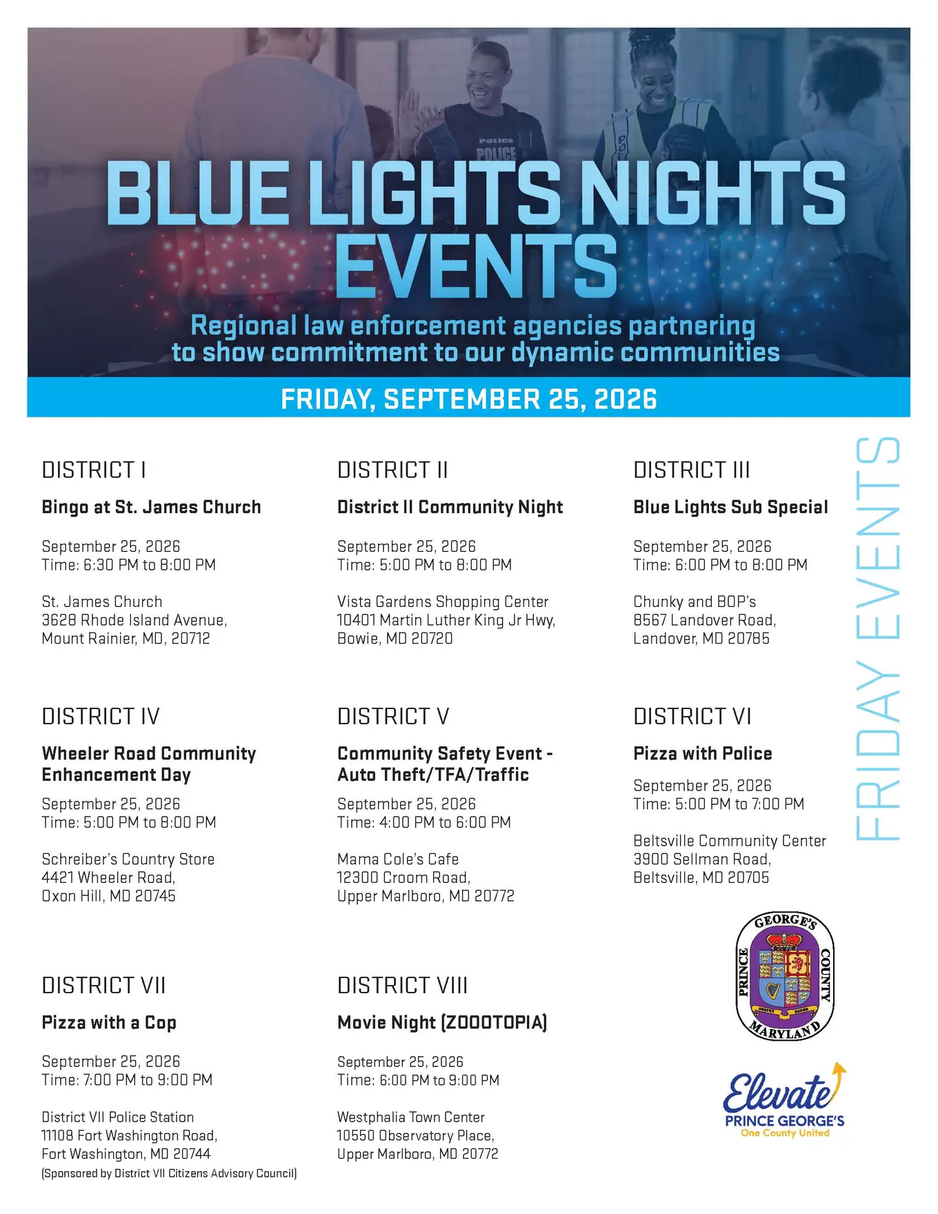 Flyer Listing Prince George's County Police Department Blue Lights Nights Events