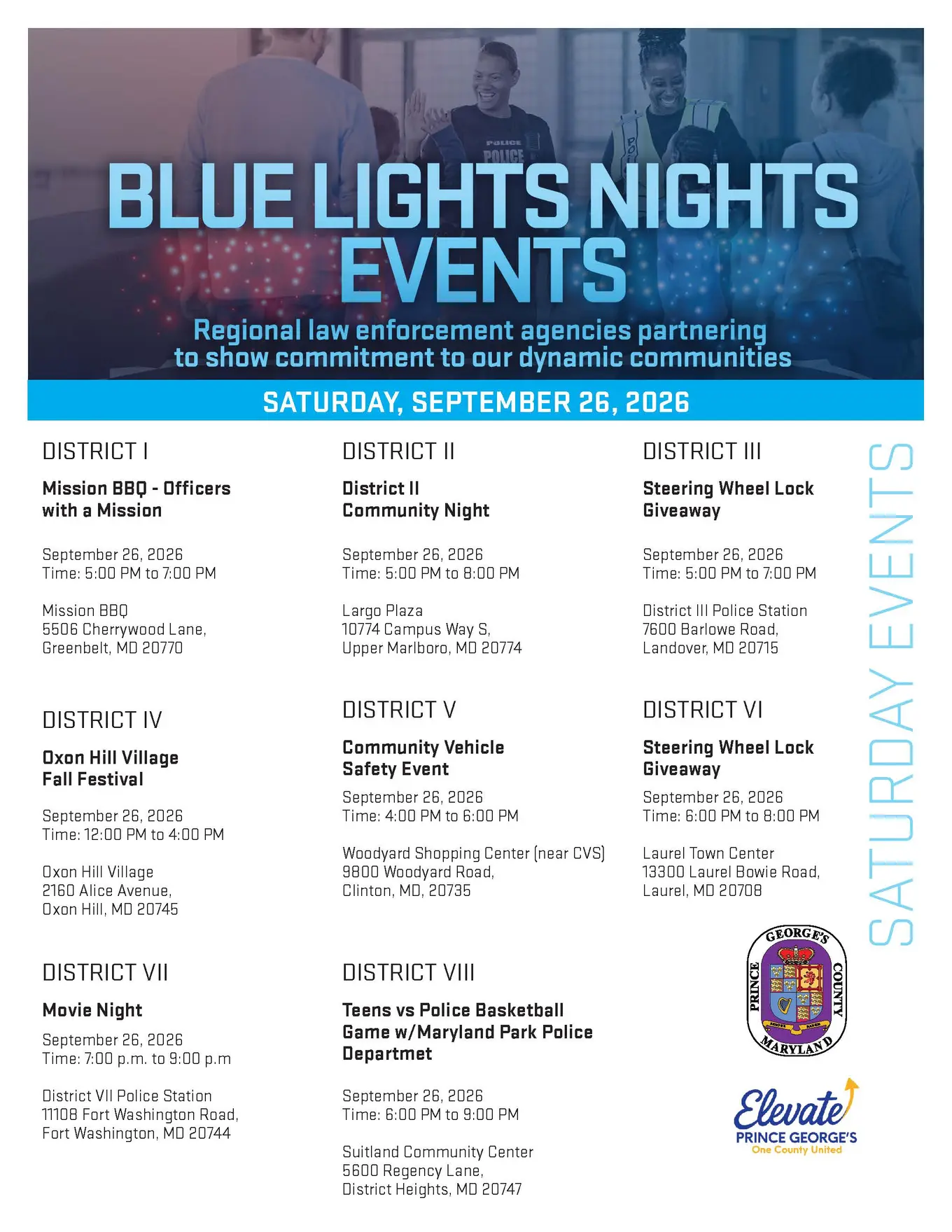Flyer Listing Prince George's County Police Department Blue Lights Nights Events