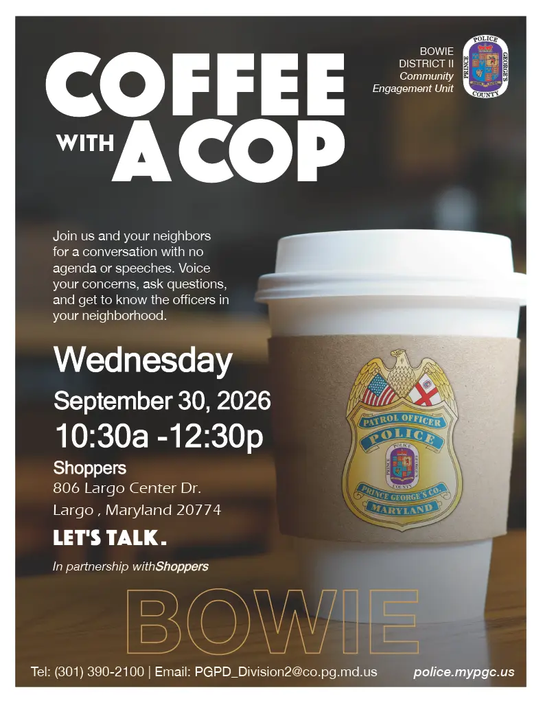 Coffee Cup with Police Badge Inviting Community to Coffee Club Event