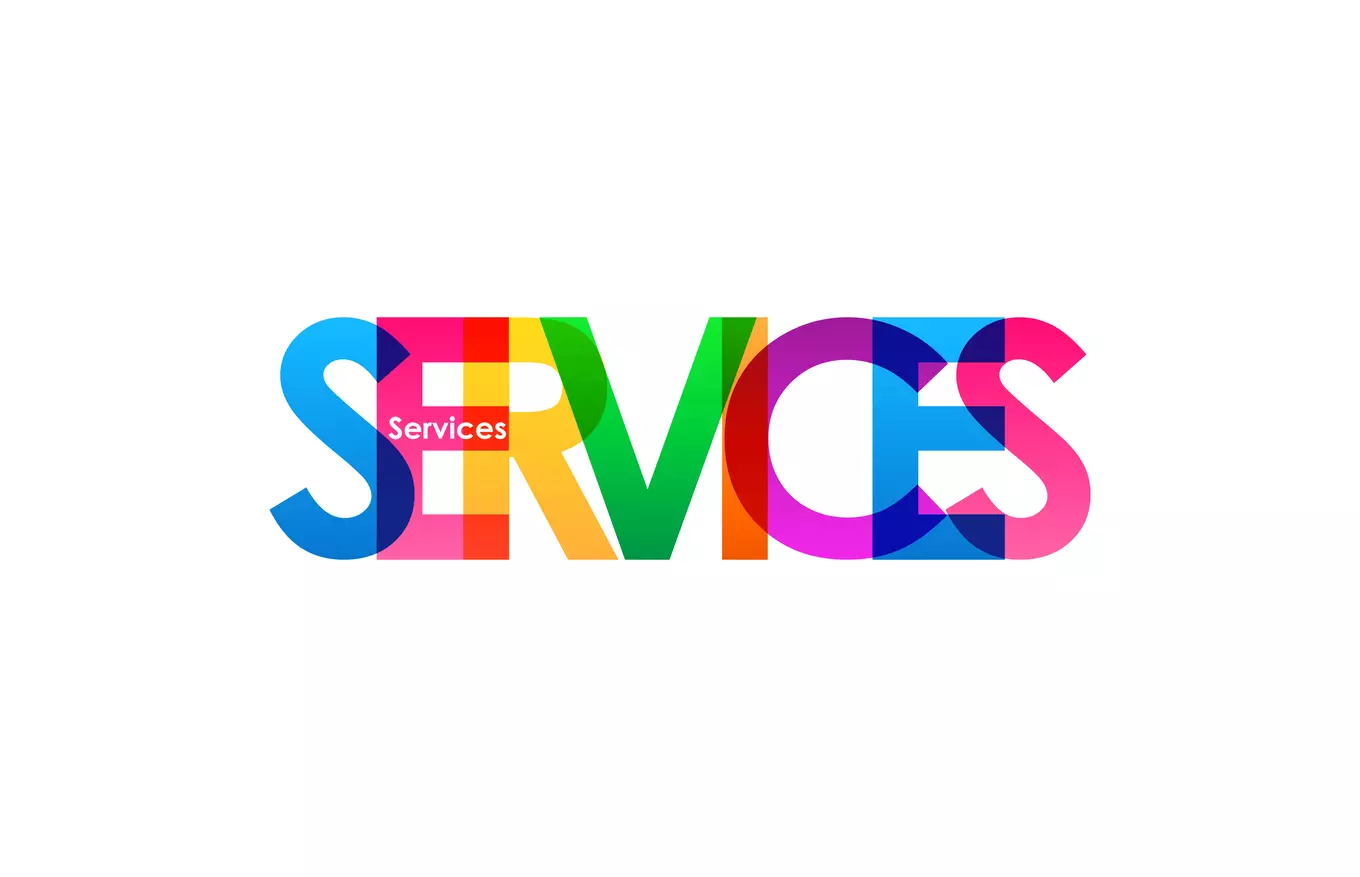A photo of the word services in a colorful display of typography.