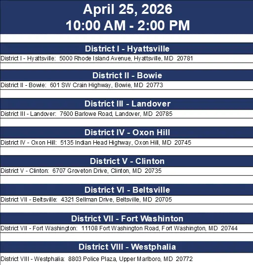 2026 List of Prince George's County Police Stations