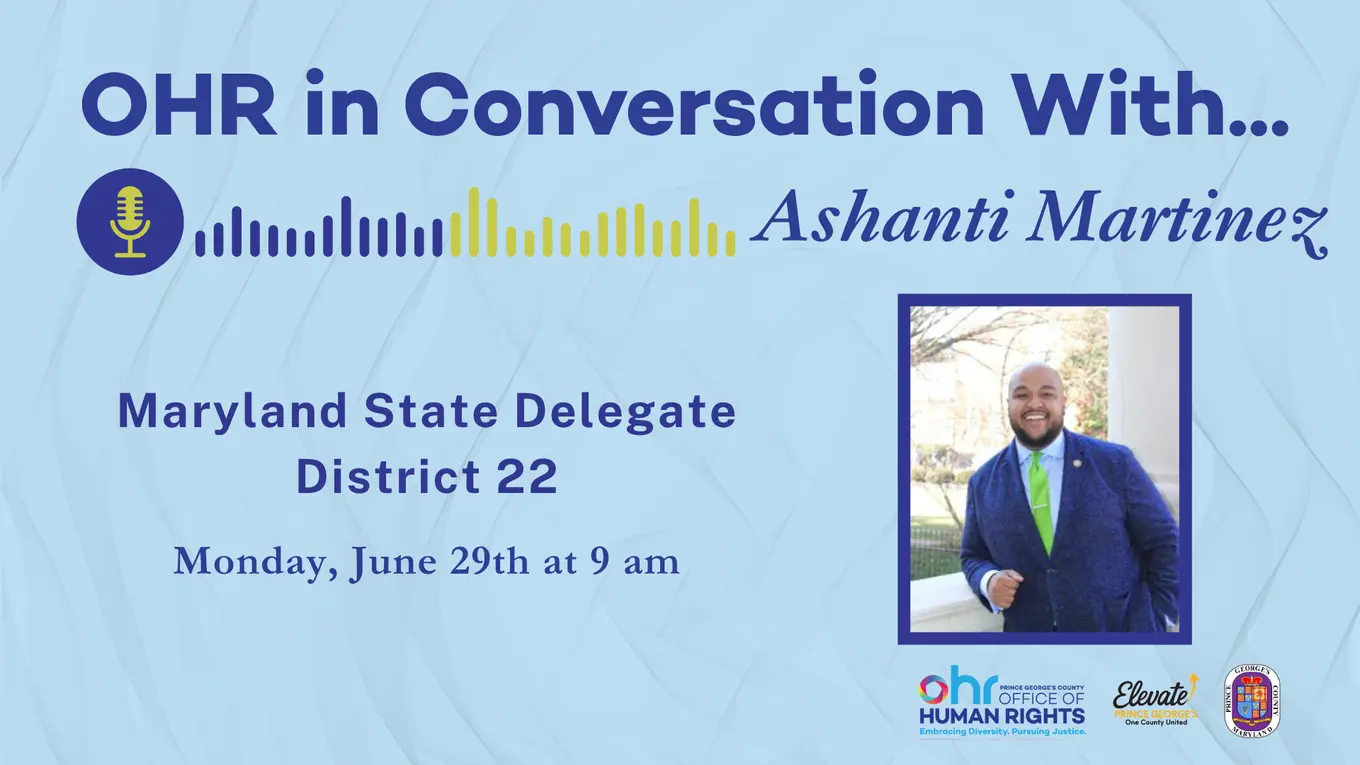 Light blue flyer featuring image of Ashanti Martinez and event title in dark blue, including date and time of virtual event