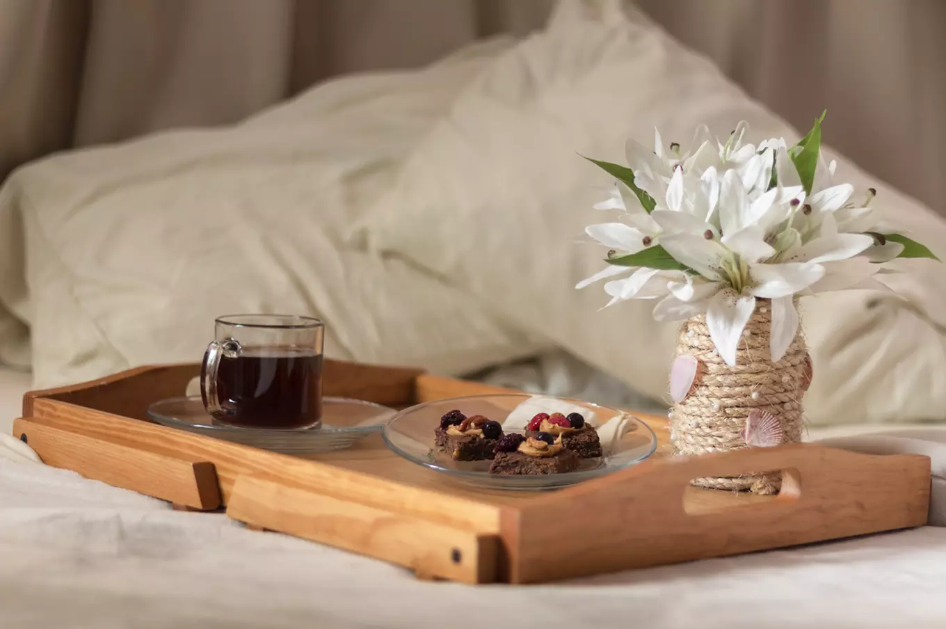 Bed and Breakfast photo showing food tray on bed