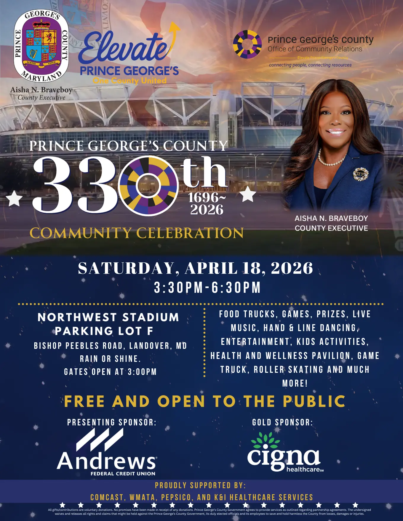 County Executive Braveboy's Prince George's County 330th Community Celebration Flyer