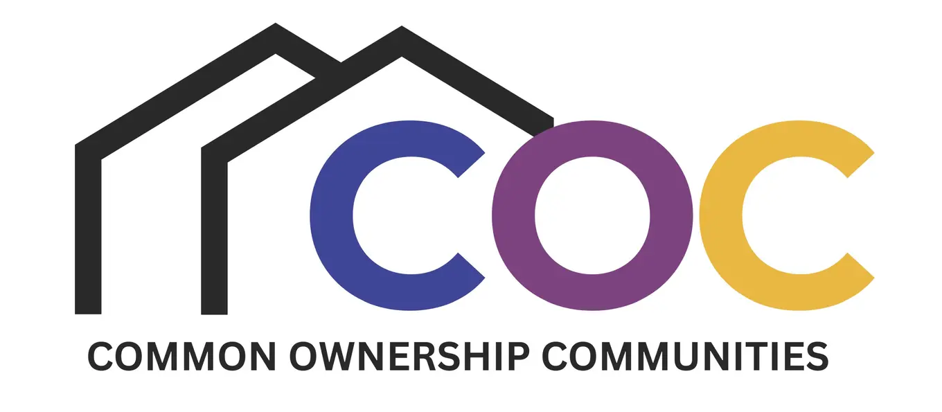 Common Ownership Communities Logo. symbol of houses with the acronym COC