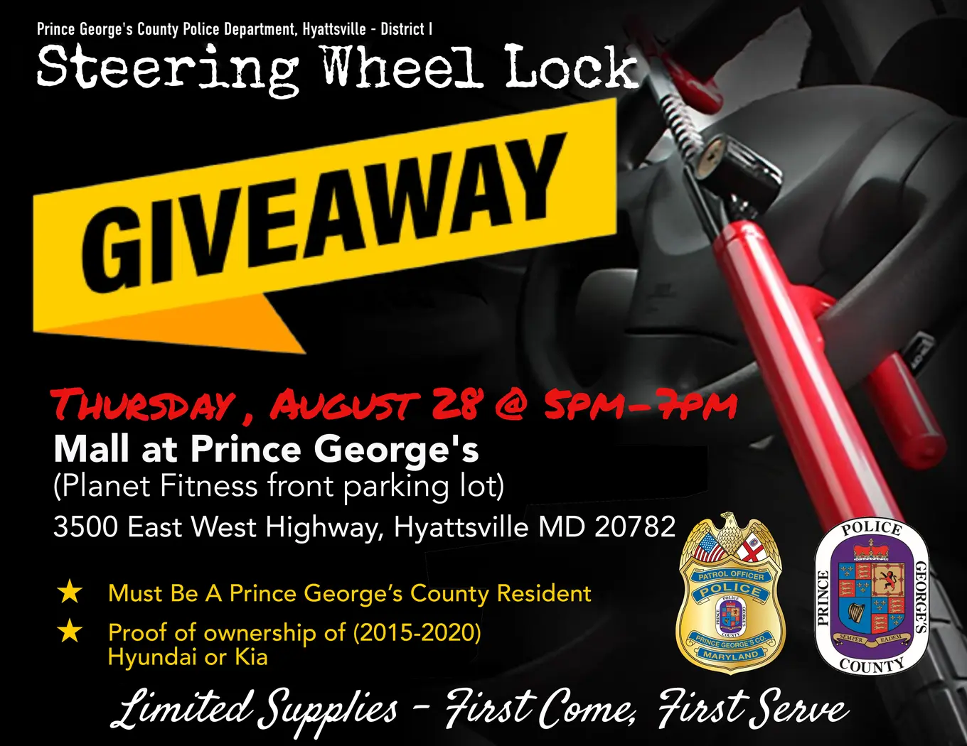 Image steering wheel lock on steering wheel. Giveaway 