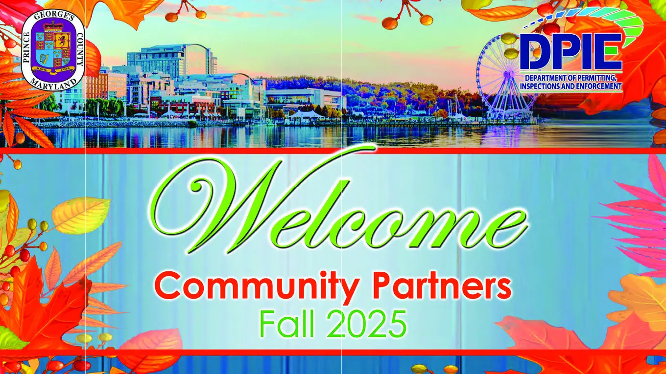 Image of National Harbor from buildings to Ferris wheel with fall leaves, Welcome Community Partners' Fall 2025