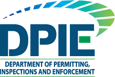 DPIE logo with acronym, department name and the step building swoosh at top