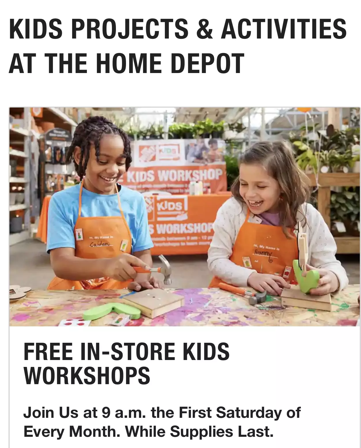 Police Department Joins Home Depot to Host Free Monthly Kids Workshops