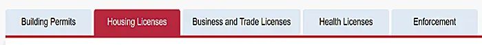 Row of type-of-service tabs with "Housing Licenses" chosen and highlighted in red