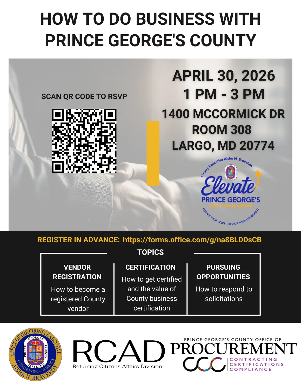 How to do Business with Prince George's County event flyer