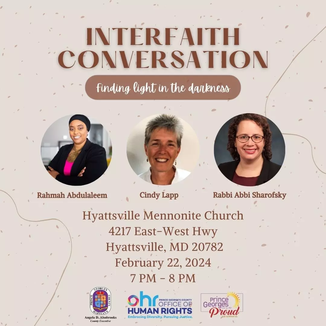 Interfaith "Finding Light in Darkness" event at Hyattsville Mennonite Church 4217 East West Hwy