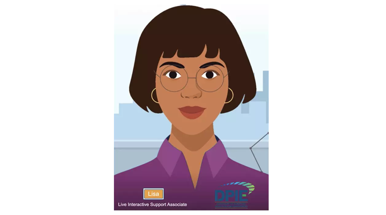 Graphic of L.I.S.A., the Live Interactive Support Associate who guides customers through the animated "how to" submit applications in Momentum.