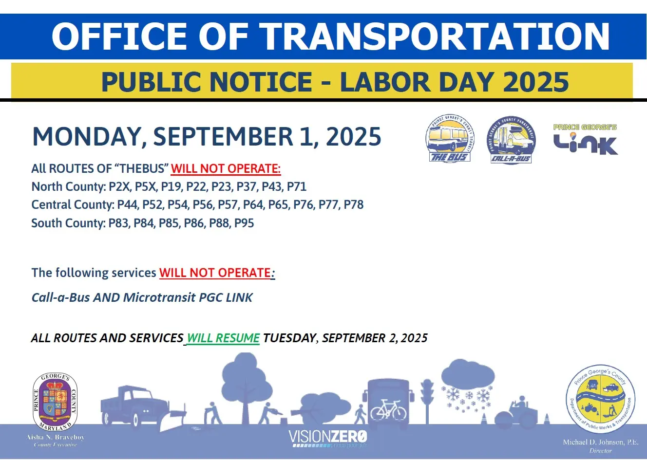 Labor Day 2025 Public Notice