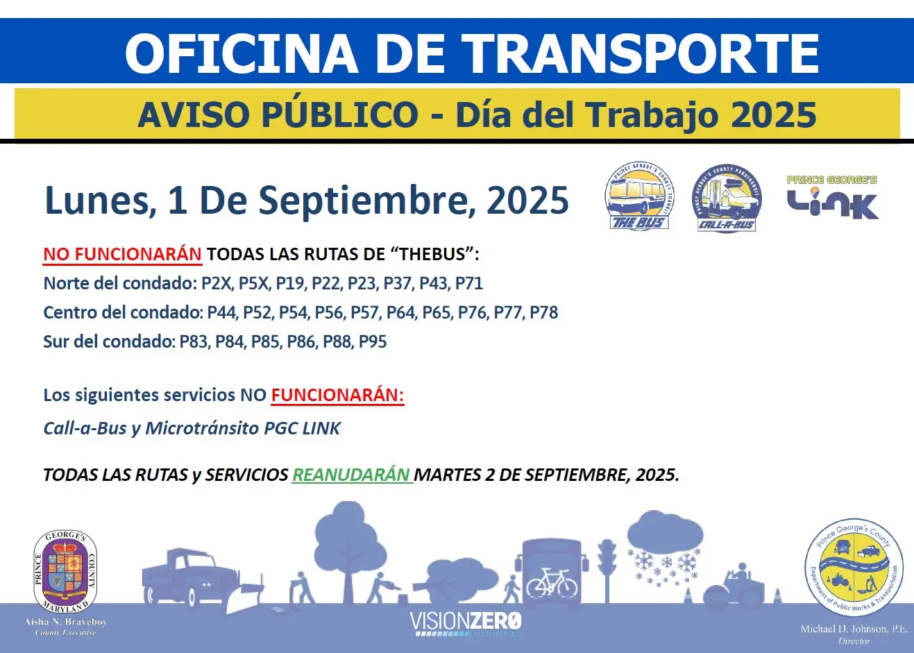 Labor Day 2025 Public Notice Spanish