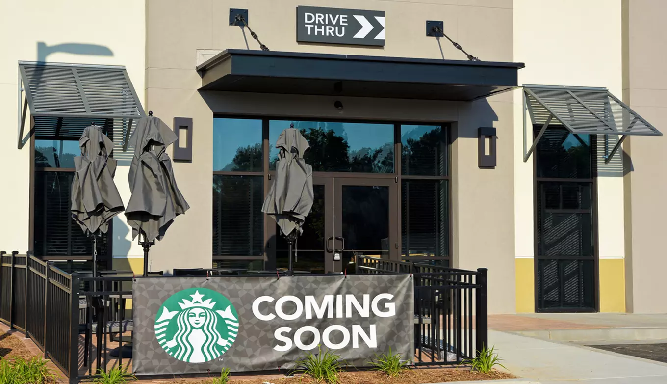 New business replacing previous one, picture of Starbucks Coming Soon