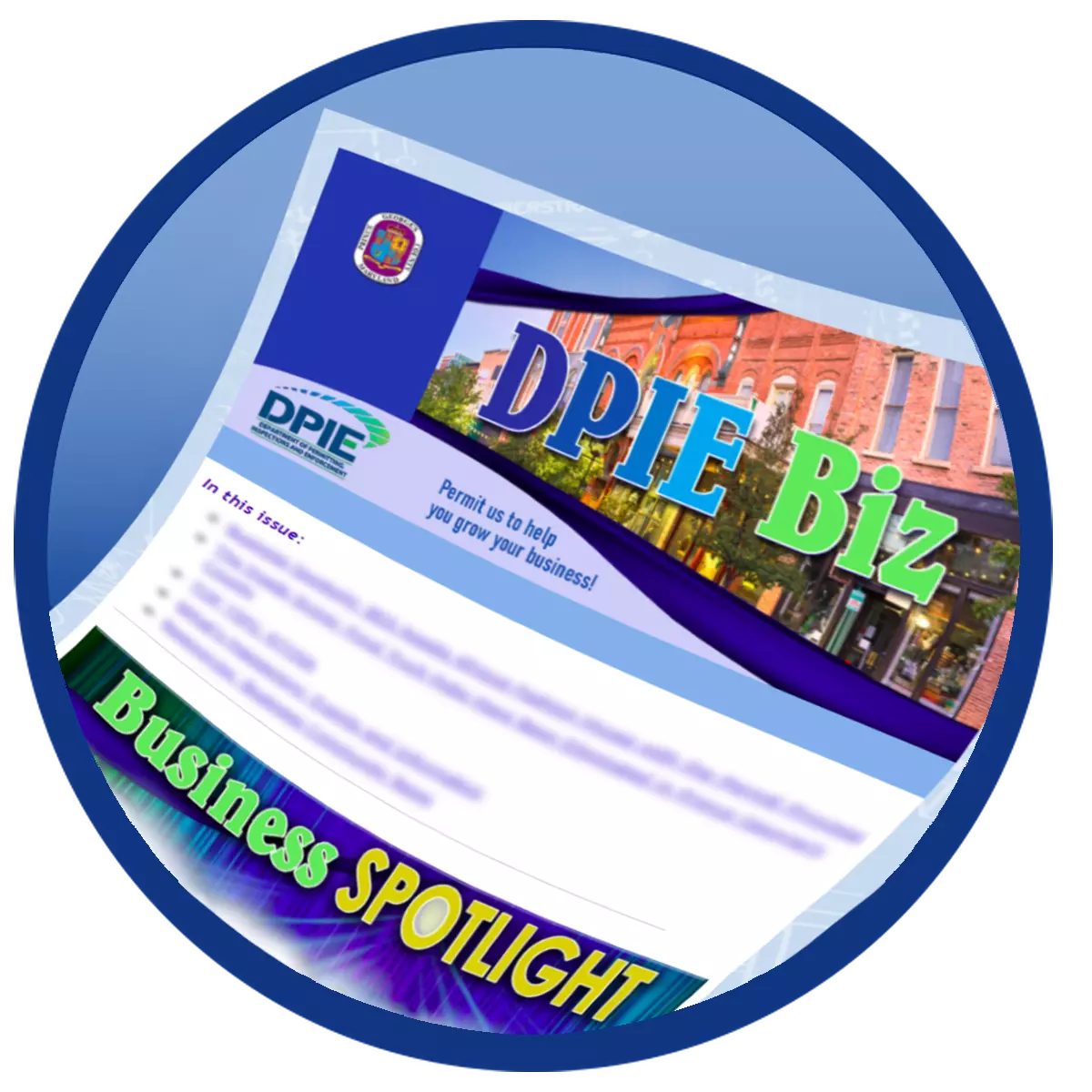 Business Development Section's Newsletter Icon of the DPIE Biz words masthead
