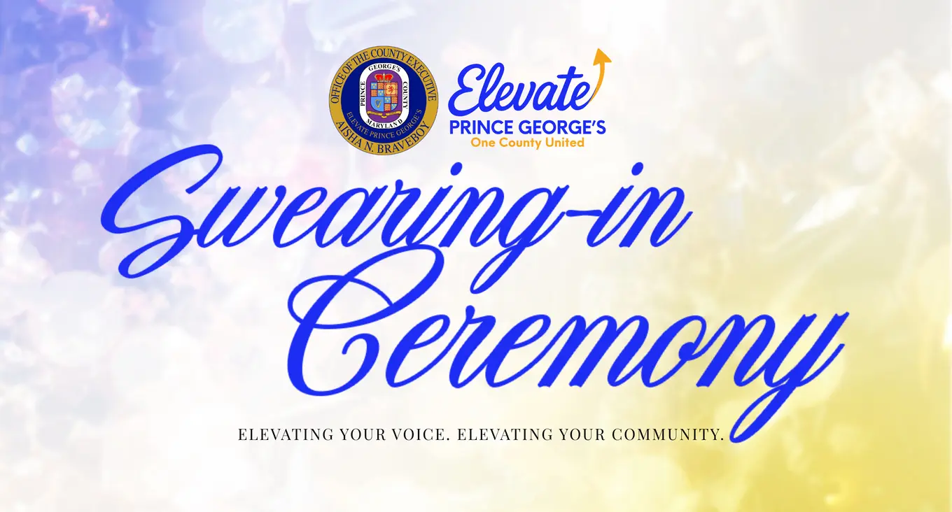 Swearing-in Ceremony Web Masthead with sparkling blue, white, and yellow background.