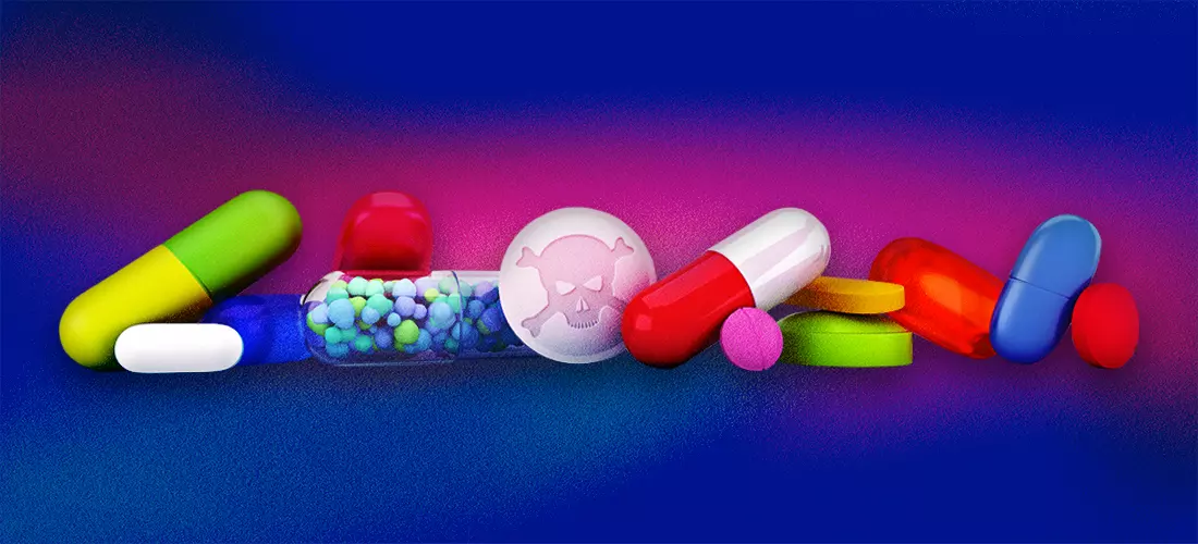 A pile of colorful prescription drugs