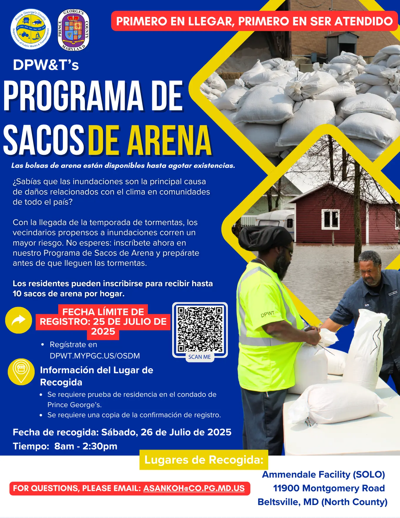 Distribución de sacos de arena DPW&T - Solo ubicación Ammendale Julio 26