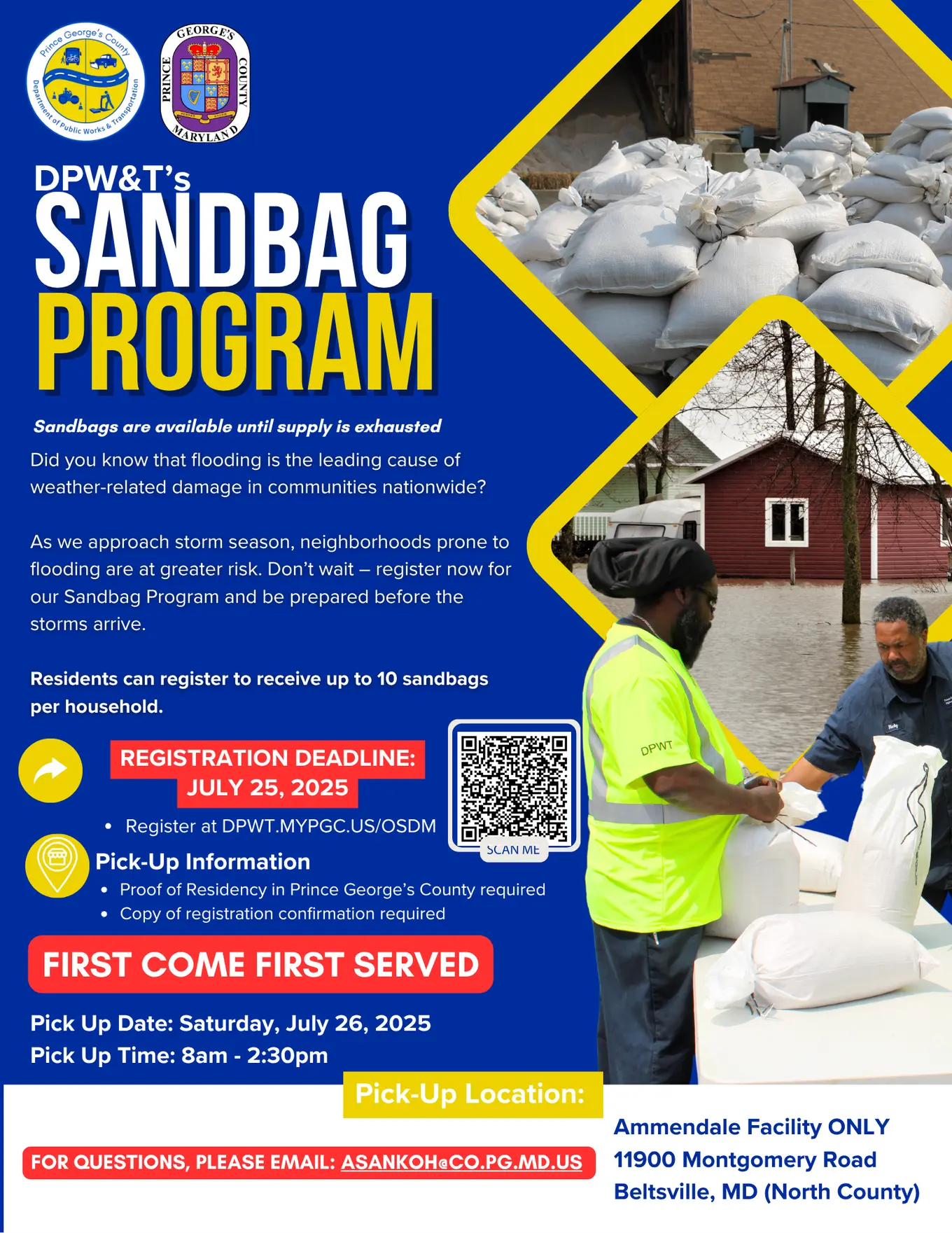 DPW&T Sandbag pickup -Ammendale location only 7/26/2025