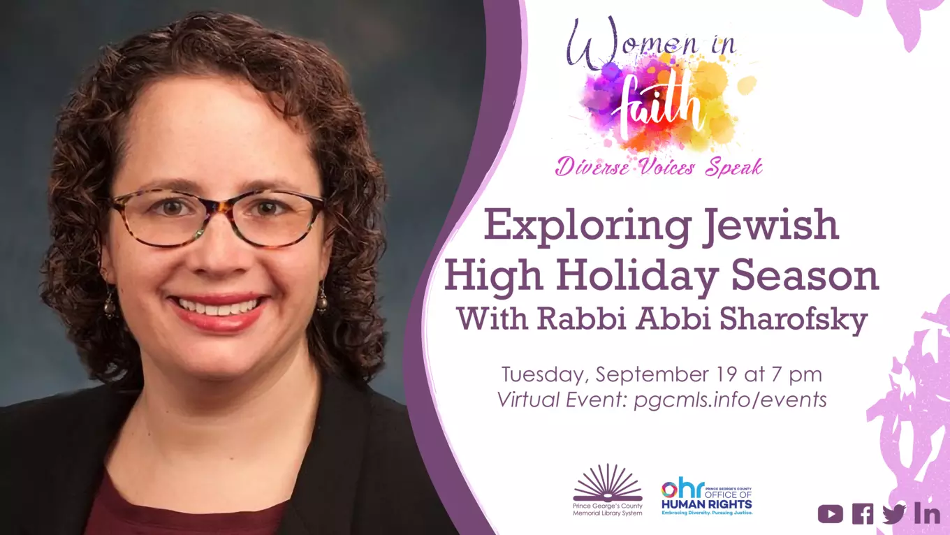 Women in Faith: Exploring Jewish High Holiday Season with Rabbi Abbi Sharofsky, featuring an image of Rabbi Abbi.