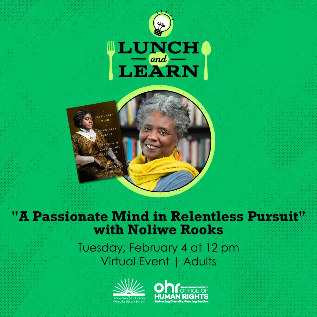 Flyer for Lunch and Learn with Noliwe Rooks featuring an image of the author and the book jacket cover