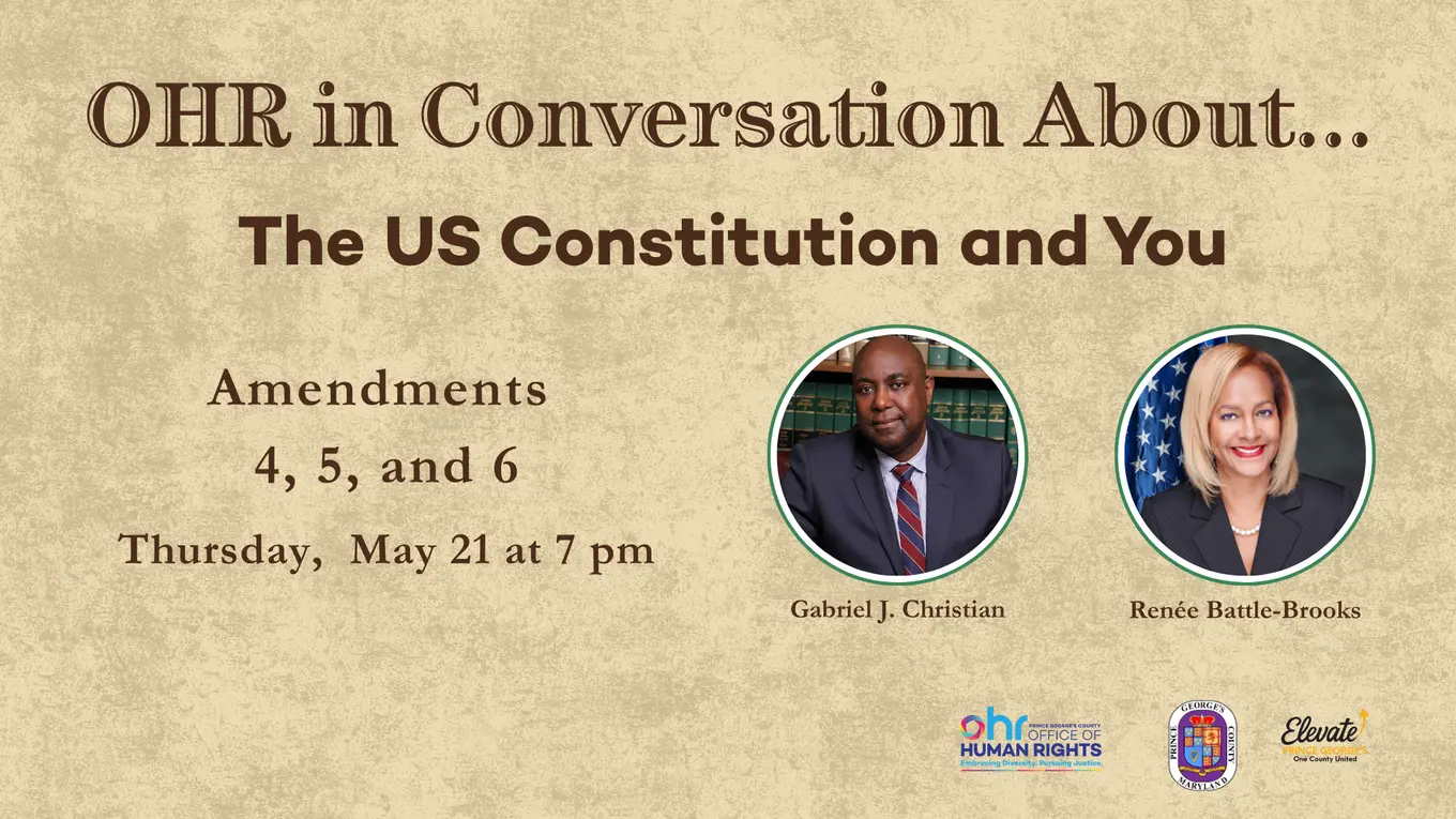 OHR in Conversation About...The US Constitution and You featuring images of Renee Battle-Brooks and Gabriel Christian