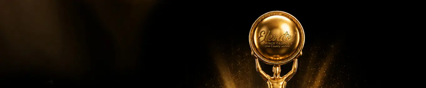 Gold Elevate trophy on black background