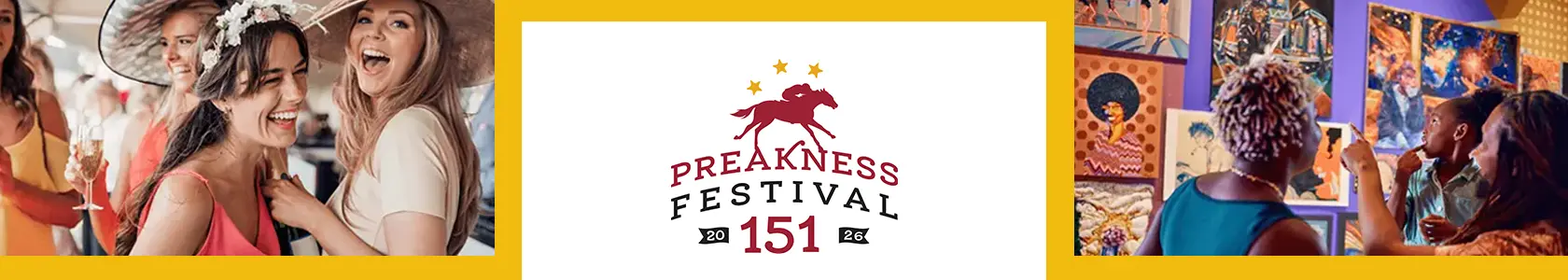 Preakness Festival 151 - The Magic of Maryland - festival-goers in derby hats and attending concerts and art shows