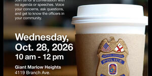 Coffee Cup with Police Badge Inviting Community to Coffee Club Event