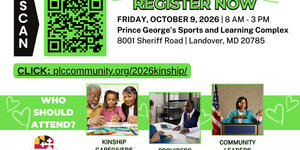 green and white flyer for kinship care conference detailing event info