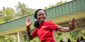 Fitness instructor at the Senior Picnic and Fitness Day
