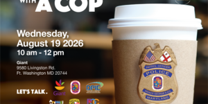 Coffee Cup with Police Badge Inviting Community to Event